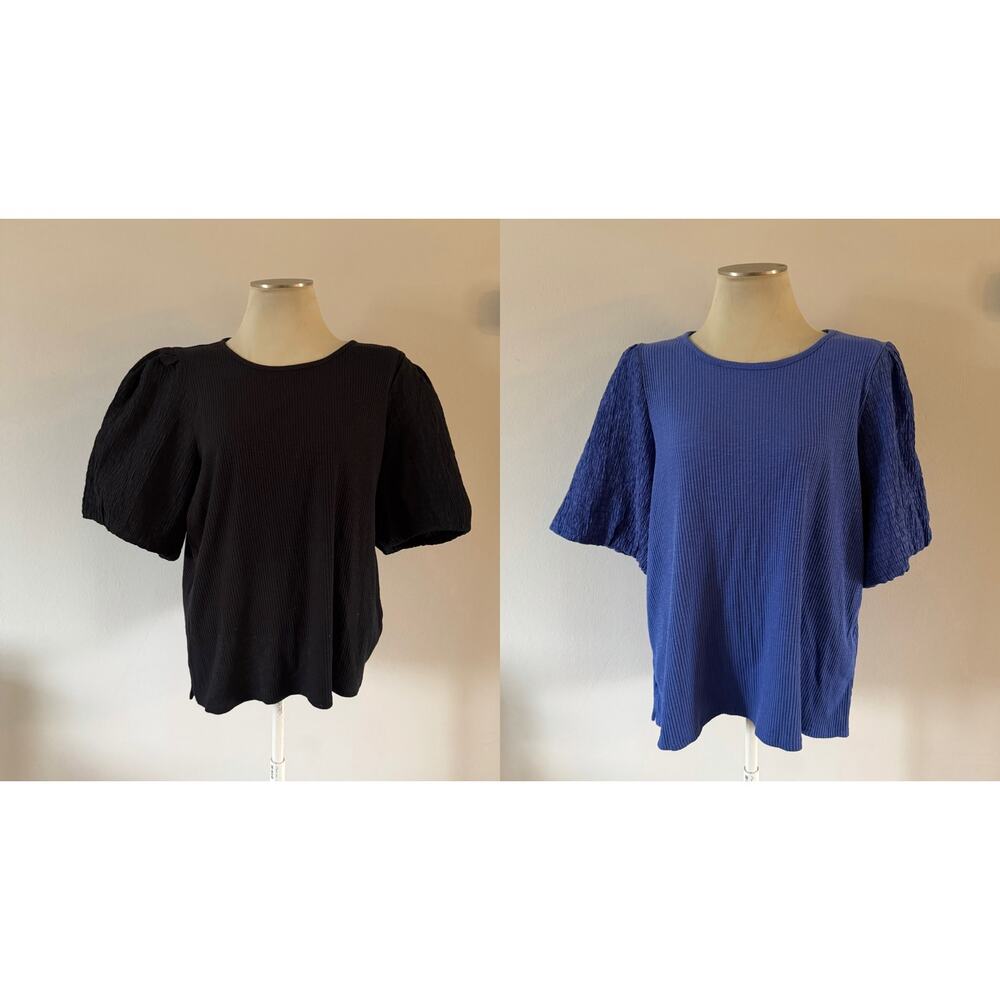 Black & Blue Puff Sleeve Blouse Bundle Plus Size 2X Work Office Business Casual